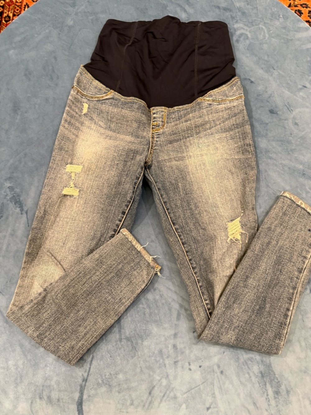Maternity Distressed Skinny Jeans with Black Stretch Panel Size 2
